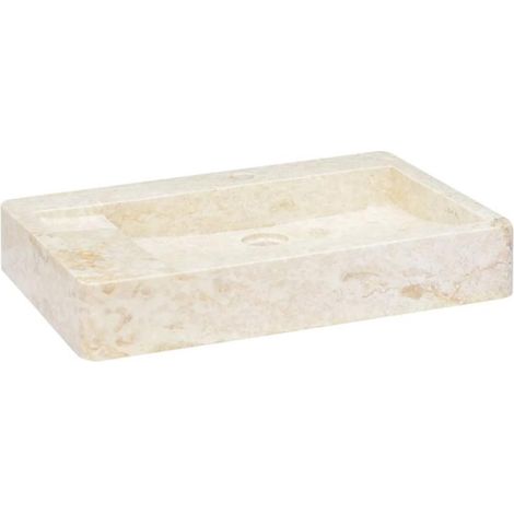 Lavabo de salle d'eau vasque à poser de toilette lave-mains de salle de bain lavabo de salle d'eau maison intérieur 58 x 39 cm marbre crème (1/5)