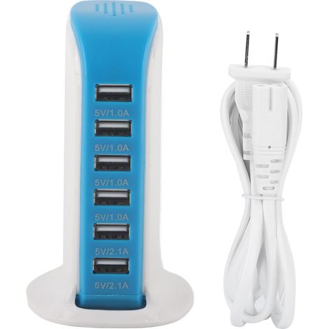 Chargeur USB 6 ports 30W portable 100-240V prise US, adaptateur secteur multiprise compatible iOS/Samsung (1/5)