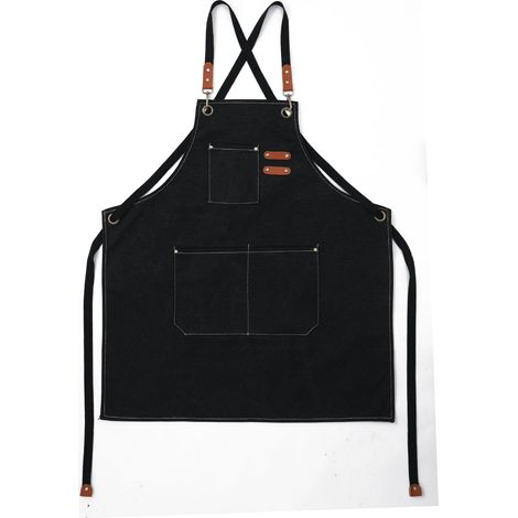 Tabliers en toile, tabliers de travail pour hommes et femmes, tabliers de chef avec bretelles réglables et 3 poches, tabliers pour serveurs, cuisine, cuisine, artistes, peintures, design de sangles cr (1/5)