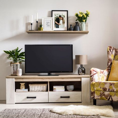 Mobile Porta tv Scorze, 2 Cassetti, 3 Ripiani, 2 Vani, 151.5x43.5x49.5h cm Bianco Larice (1/5)