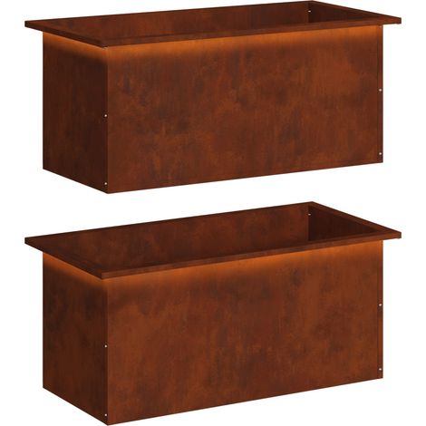 Garden Planter with LED 2 pcs Rusty 40 x 80 x 40 cm vidaXL