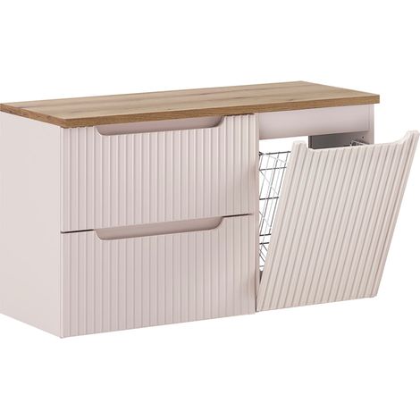 Waschtischunterschrank 100 cm mit Wäschekorb und 2 Schubladen, Riva, Kaschmir und Holz (1/5)