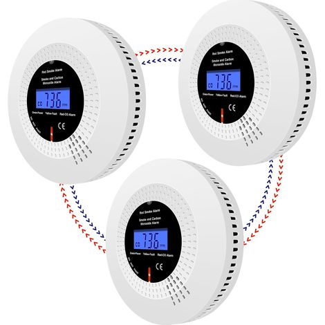 Détecteurs de fumée et de monoxyde de Carbone sans Fil interconnectés pour la Maison, détecteur combiné de fumée et de CO avec Affichage LCD, durée de Vie de 10 Ans, Pile remplaçable, Lot de (1/5)