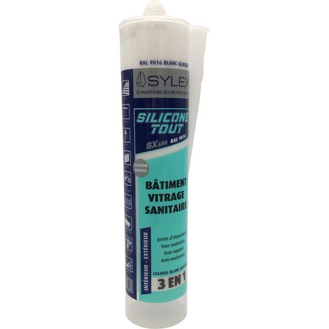 Mastic Sylex SX 640 Silicone 3 en 1 Silicone Tout 280ml Couleur: RAL 9016 BLANC SIGNALISATION
