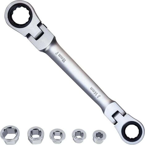 ] Clé à cliquet 180Flex-Head, clé à cliquet 7-en-1 à double anneau de 8, 10, 12, 13, 14, 17, 19mm, clé combinée à cliquet 72 dents, en acier chromé CV (1/4)