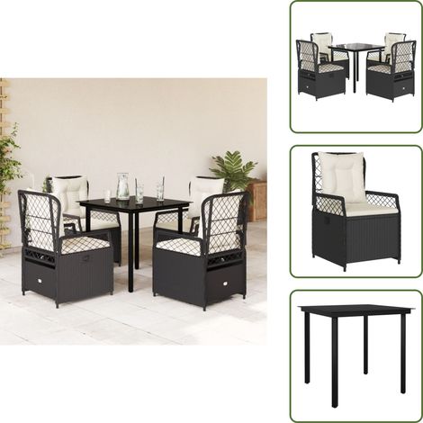 Sitzkissen - vidaXL 5-tlg. Garten-Essgruppe mit Kissen Schwarz Poly Rattan - Rückenkissen (1/5)