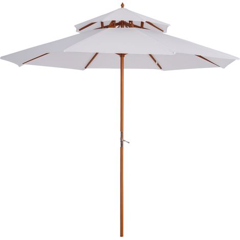 Gerader Gartenschirm, runder Holzschirm, 2 Polyesterdächer (180 g/m²), Durchmesser 2,7 m x Höhe 2,6 m, weiß