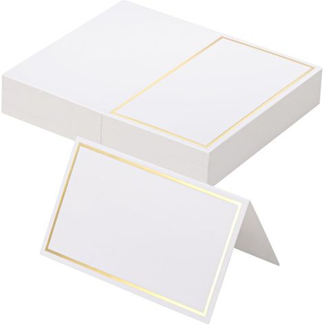 Cartes De Place - Carton Blanc 10 x 9 cm - Bordure Dorée - Autoportantes - Pour Mariages, Dîners, Fêtes, Anniversaires - Lot De 50 (1/5)