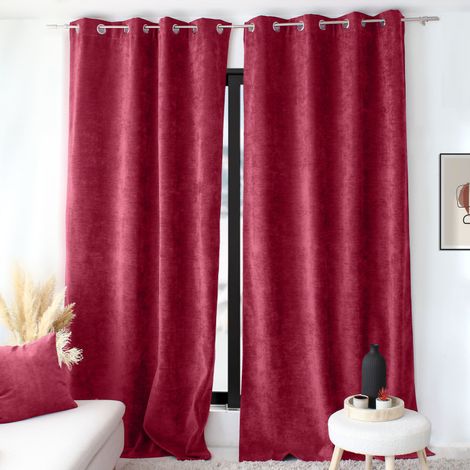 Rideau thermique en velours doublé polaire Rouge foncé 140x260 cm