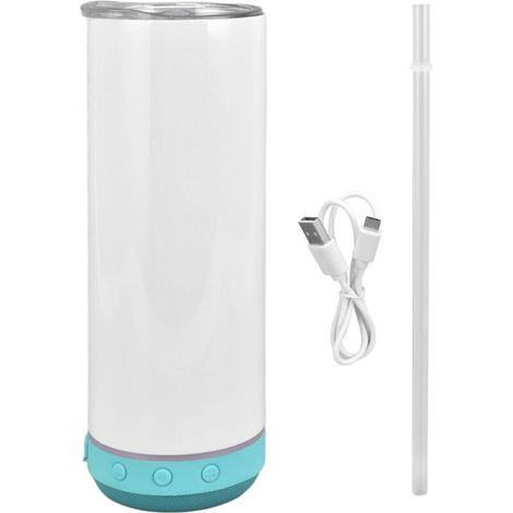 Enceinte Bluetooth Tasse Isotherme 20oz Portable Détachable en Acier Inoxydable avec Sublimation Musicale Fond Bleu