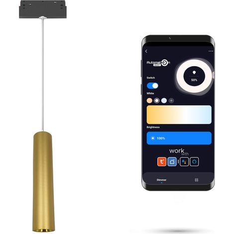 Lámpara colgante LED WiFi Zigbee de tubo, color dorado, 10 W, para rieles magnéticos SMART TRACK, 48 V CC, 3000-5000 K, regulable. (1/5)