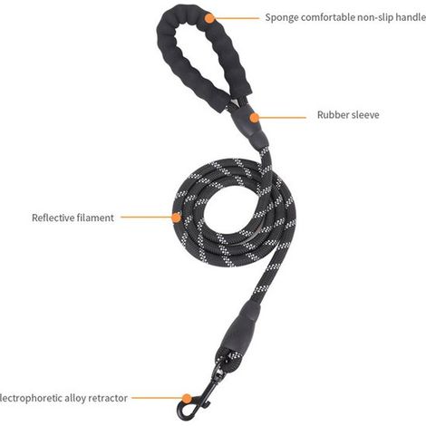 Reflektierende Hundeleine Hundekette für Haustiere Runde Hundeleine Komfortabler, gepolsterter Griff Mit reflektierendem Garn 1,5 m für kleine, m (1/5)