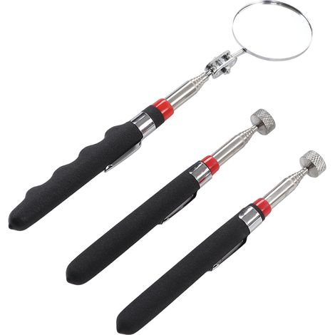 Outil de ramassage magnétique 3 pièces, miroir télescopique, poignée en caoutchouc, pince magnétique de 3,6 kg pour espaces étroits (1/5)