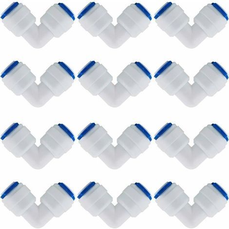 12-teiliges Zubehörset für Umkehrosmose-Wasserfilter: 1/4-Zoll-90°-Winkel-Schnellkupplungen für Wasserleitungen und Kühlschrankschläuche (1/2)