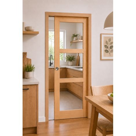 Puerta corredera de madera Ayous con acristalamiento transparente H204 x L73 cm, empotrada, kit de acabado para GD MENUISERIES (1/5)