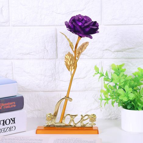 Künstliche Rose mit 24-karätigem Blattgold, lila Dekoblume für den Tisch, romantisches Valentinstagsgeschenk, elegante Wohndekoration. (1/5)
