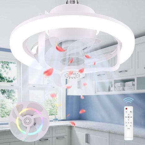 E27 Ventilatorlampe, Deckenventilator mit Licht und Fernbedienung (Weiß, 28 cm) (1/5)