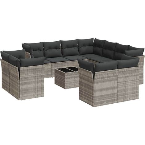 Maison Exclusive - Set Divano Giardino 12 pz con Cuscini Grigio Chiaro Polyrattan (1/3)