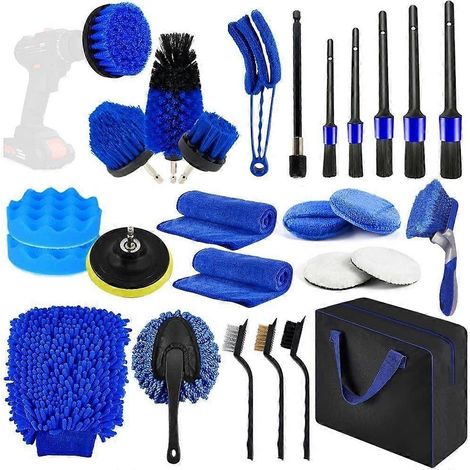 Ensemble de 27 brosses pour pneus, sac de rangement pour brosses de nettoyage de carrosserie, brosses de lavage auto (1/5)