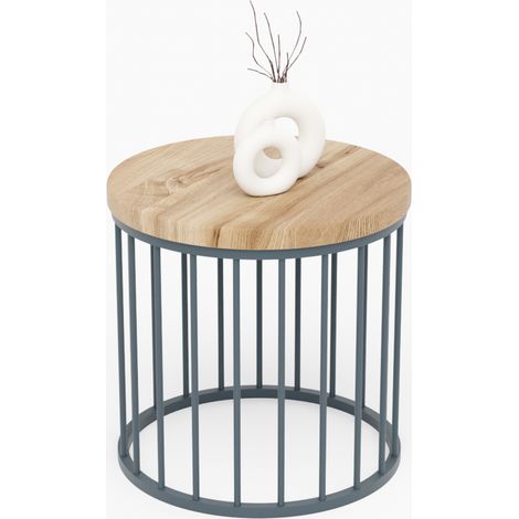 LAMO Manufaktur Couchtisch rund aus Holz 40 x 40 cm - Beistelltisch rund, Wohnzimmertisch, Sofatisch - kleiner Tisch, modern coffee table, Beistelltisch metall - Farbe: Nussbaum, Beine: Antrazit (1/5)