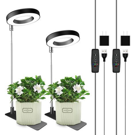 Lampe de croissance pour plantes noire avec perche télescopique 16-65CM 2 avec base adaptateur secteur lumière blanche chaude réglage de la minuterie (1/5)