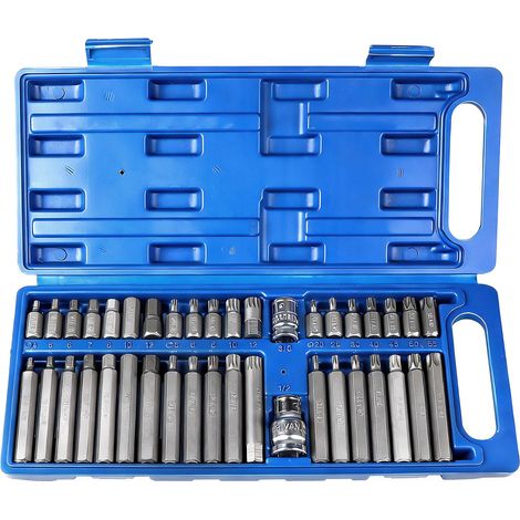 40 PCS Coffret Douille Torx Male 1/2", 3/8", Embout Torx a Choc, Hexagonal Douille Kit T20-T55 M5-M12 H4-H12 avec Boîte Bleue, pour Réparation Automobile (1/5)