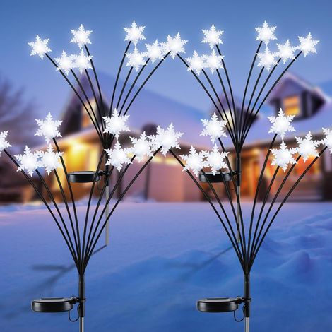 Lot de 4 Flocons de Neige Solaires LED 32 LED Étanches – Décoration Noël Extérieur