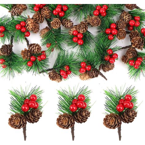 Branches de baies artificielles, 20 pièces, artificielles branches de pin petites de Noël, branches de sapin artificielles (1/5)