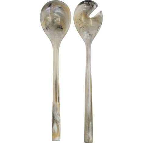 Couverts à Salade en Résine Blanc Marbre et Acier Inoxydable Doré 33 x 7,6 x 2,5 cm - PANGIVO (1/3)