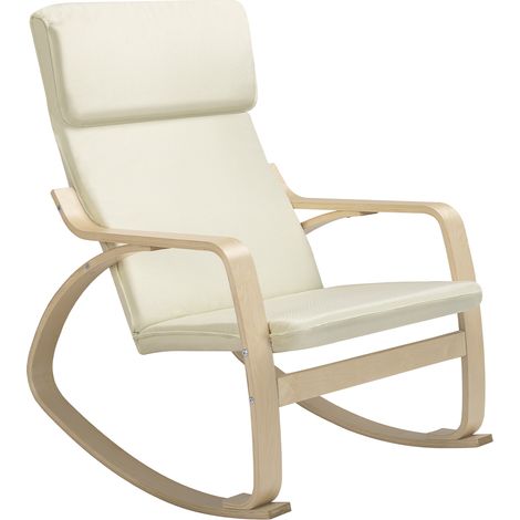Sedia a Dondolo Poltrona Relax in Cotone Beige con Schienale Cuscino Ergonomici (1/5)