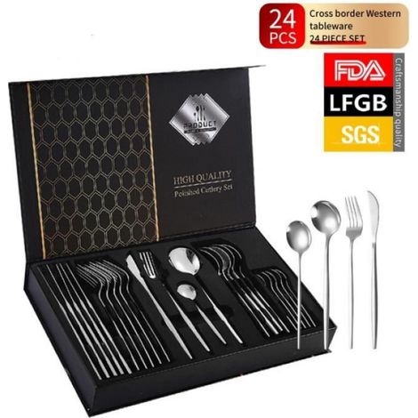 Ensemble de couverts - Inox - 24 pièces - Durable - Brillant - Moderne (1/5)