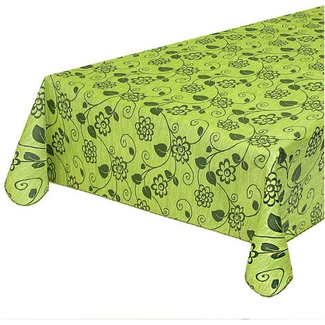 Tovaglia Antimacchia Cucina Fiori Vettoriali Bordata Cotone Plastificato Proteggi Tavolo Copritavolo Verde - 135x180 cm