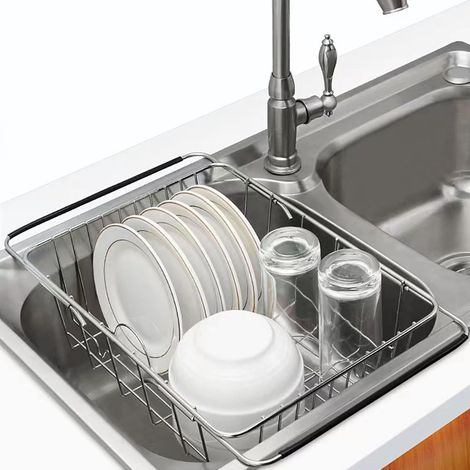 Escurridor de platos, escurridor de platos sobre el fregadero, escurridor de platos para fregadero o encimera, escurridor de platos expandible, escurridor de platos para cocina