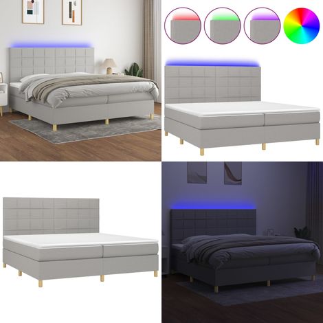 Sommier à lattes de lit matelas et LED Gris clair 200x200 cm - Sommier Tapissier - Lit Plateforme - Lit Avec Led - Matelas À Ressorts Ensachés - Têtière Ajustable - Home & Living (1/5)