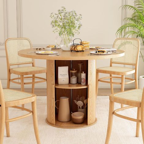 Moderner runder Esstisch Massivholz, für 4-6 Personen, 110x75 cm, für Restaurants, Küche & Homeoffice, helle Eiche (1/5)