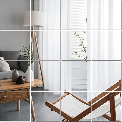 Set mit 16 selbstklebenden Acryl-Wandspiegeln, HD-Spiegelkacheln, glasfrei, bruchsicher, für Heimtraining, Fitnessstudios, Flure (1/5)