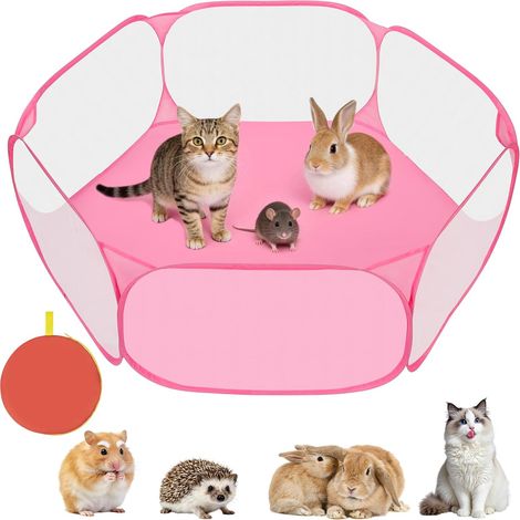 Parc pour Petits Animaux, Enclos Pliable Tente Fermeture Éclair-Rose (1/5)