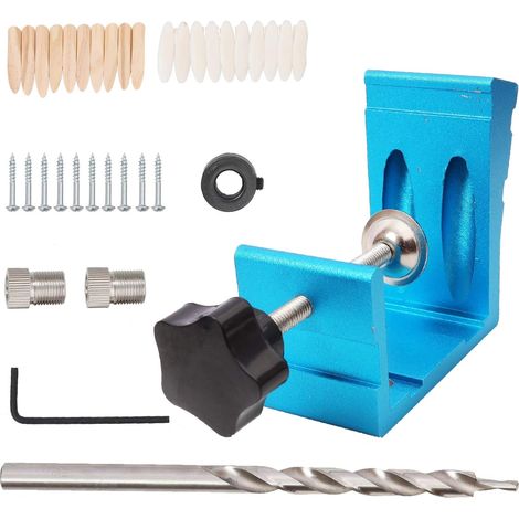 Kit de plantilla de perforación de bolsillo de 46 piezas, mini plantilla de perforación de bolsillo de precisión de 15 grados para carpintería, juego de brocas escalonadas, herramientas para trabajar 