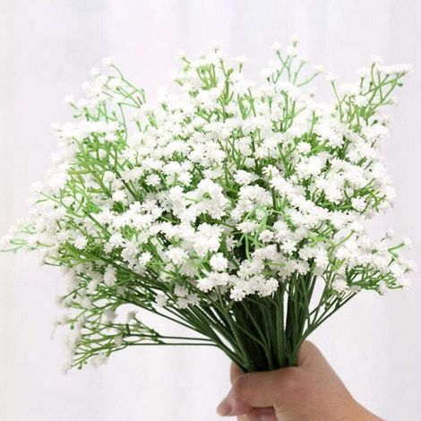 (Weiß) 10 dekorative künstliche Schleierkraut-Blumensträuße aus Kunstseide für Brautsträuße, Hochzeitsfeiern, Buchhandlungen, Cafés, DIY-Dekoration. (1/5)