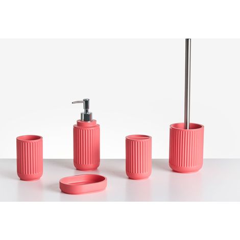 Set di 5 accessori da bagno Set di portasapone Dispenser di sapone Spazzola da toilette Tumbler Portaspazzolino Rosso Huarmey