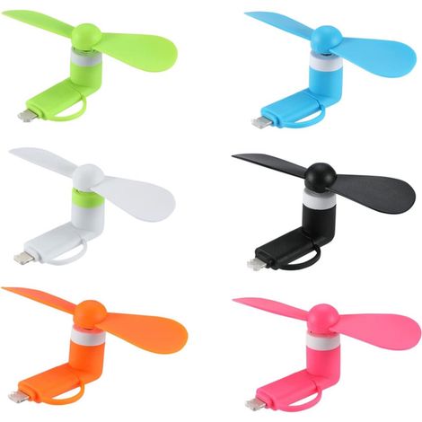 Set di 6 mini ventole per telefono, ventilatore portatile, mini ventola, design a tripla connessione 2 in 1 (Lightning / Type-C / Android), portatile, potente, ventola di raffreddamento per telefon... (1/5)