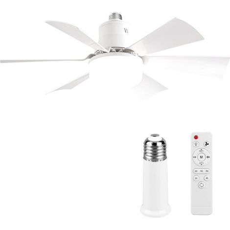 Deckenventilator mit Licht und Fernbedienung, E27/E26 LED-Ventilatorlicht, 3 Farben, dimmbar, Timer, 6 Flügel, 3 Geschwindigkeiten, leise, für Wohnzimmer, Schlafzimmer, Büro, Studentenwohnheim (52 cm (1/5)