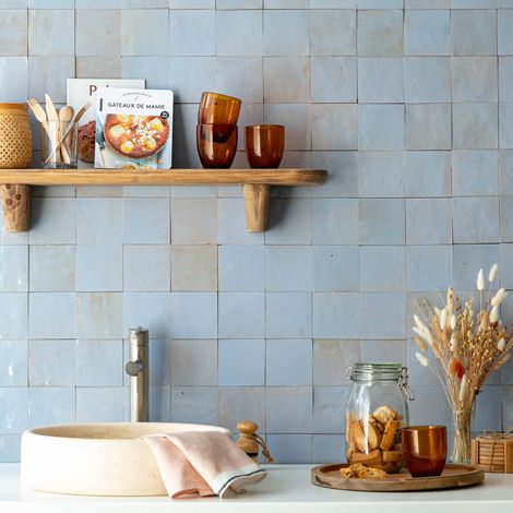 Zellige véritable Carrelage Artisanal - 10x10 cm - Bleu Gustavien (vendu par boîte de 0,5m²) (1/5)