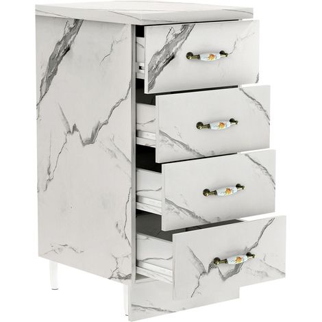 Mobile da Cucina Cassettiera 4 Cassetti 40x50x85 cm in Legno Bianco Effetto Marmo (1/4)