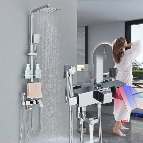 Zamery – Colonne de douche sans robinetterie – Système mural avec tête de douche 25cm – Douchette à mains et pulvérisateur – Installation rapide (1/5)