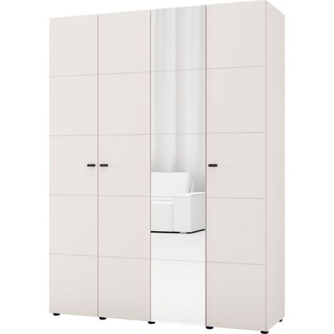 Großer Ifrane Kleiderschrank, Schlafzimmer Garderobe, 4 Regale, 6 Fächer, 155x208h cm Cremeweiß