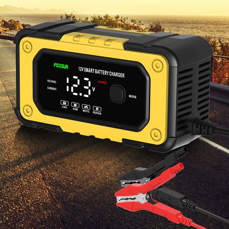 FOXSUR 12 V/6 A chargeurs de batterie automatiques dispositif de charge de réparation d'impulsion mainteneur au plomb avec écran LED pour voiture camion SUV moto bateau (1/5)