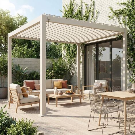 Pergola bioclimatique aluminium beige Triomphe 3x3 m lames orientables (1/5)