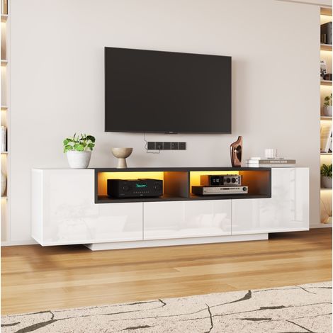 Mueble TV LED 180 x 40 x 48 cm, blanco, con 2 armarios, 1 cajón y huecos abiertos DESVIAE (1/5)