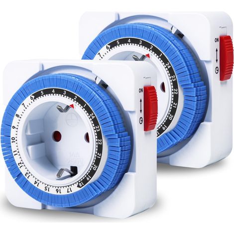 2 Pièces Prise Minuteur Programmable 24 Heures Minuterie Prise 96 Segments de Commutation Programmable Prise Mécanique Minuterie 16A (1/5)